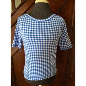Talbots Petites Blue & White Gingham Top Sp Short Sleeve